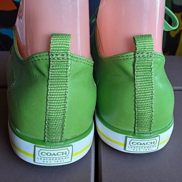 COACH LEATHERWARE (3.5 / 5.5-6   ) Lime Green Leather Lace Up Sneakers - Picture 5 of 16